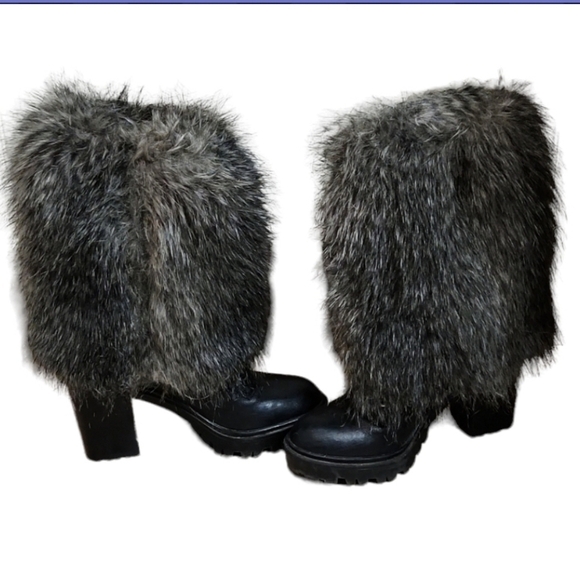 Chic Black and Gray Fur Boot Covers - Picture 1 of 3